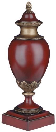Urn Vase TRADITIONAL Lodge Square Base Red Tone Resin Hand-Painted Hand-Cast