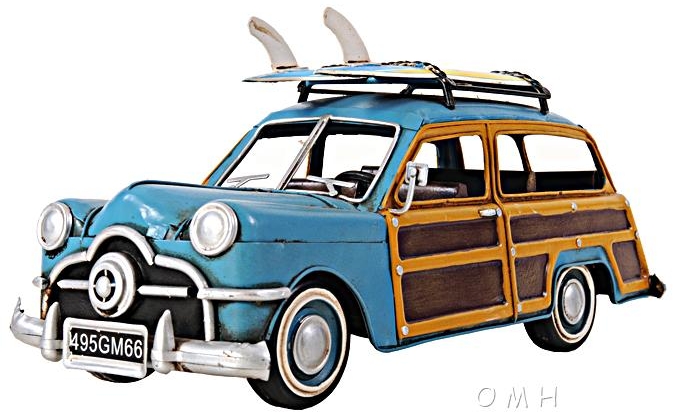Vintage 1949 Ford Woody Wagon Model with Surfboards