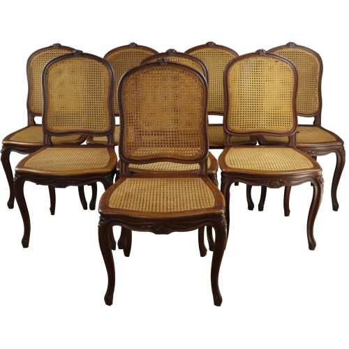 Set of Ten French Turn of the Century Louis XVI Style Solid Walnut Dining  Chair