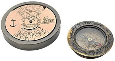 100 Year Calendar and a Compass Quote Nautical Painted Antique Brass Hammered