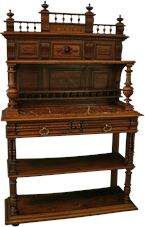Antique French Server, Walnut, Red Marble, Architectural, Hand Carved, 1900