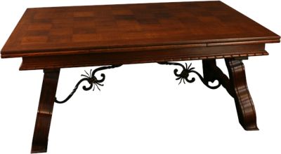 1950 Vintage French Table Renaissance Style Chunky Oak Wood Extending