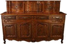 Vintage French Country Sideboard, Walnut, Carved Flowers 1910