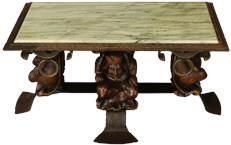 Vintage Coffee Table Courtiers Renaissance Fish Tail Feet Green Marble Iron