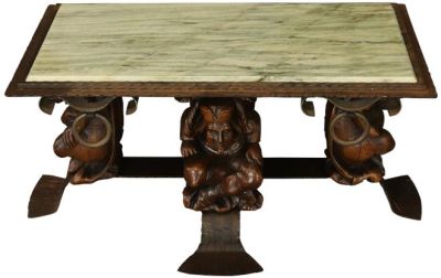 Vintage Coffee Table Courtiers Renaissance Fish Tail Feet Green Marble Iron