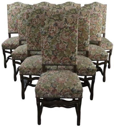 Dining Chairs Set 10 Sheepbone Beech Wood Vintage French 1930 Floral Upholstery