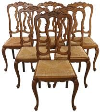 Dining Chairs Louis XV Rococo Vintage French 1950 Oak Rattan Charming Set 6