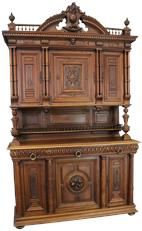 Buffet Renaissance Antique French 1900 Impressive Carved Walnut Large 6-Door