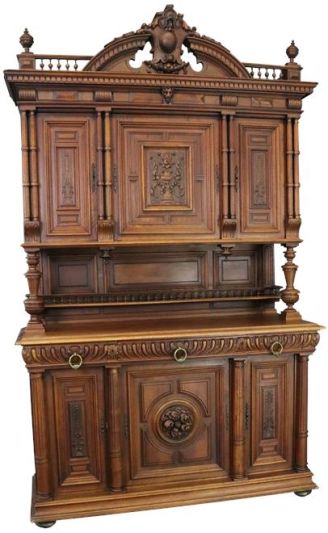 Buffet Renaissance Antique French 1900 Impressive Carved Walnut Large 6-Door