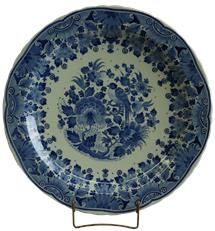 Vintage Plate Zenith Blue Delft Flowers Bird Branch Floral White Ceramic