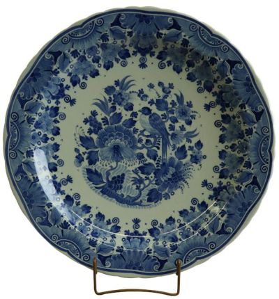 Vintage Plate Zenith Blue Delft Flowers Bird Branch Floral White Ceramic
