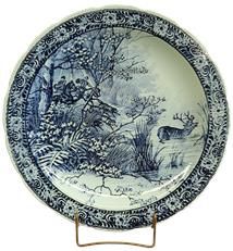 Vintage Plate Boch Blue Delft Deer Huntsman with Hounds Hunting Scene White