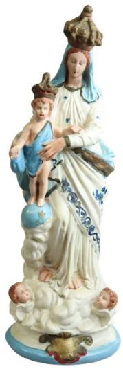 Statue Religious Sculpture Madonna Our Lady of Victory French Chalkware Blue