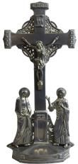 Antique Crucifix Cross Religious Mary and John Art Deco Styling Ebony Black