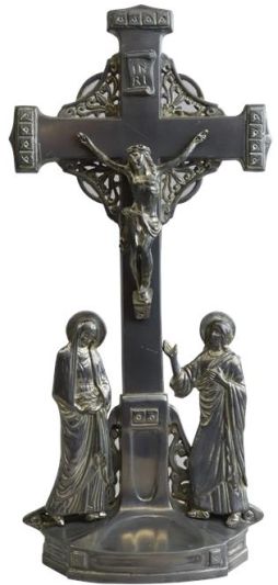 Antique Crucifix Cross Religious Mary and John Art Deco Styling Ebony Black