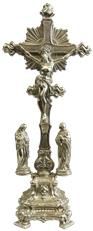 Antique Crucifix Cross Religious Mary and John Rococo Styling Large Metal