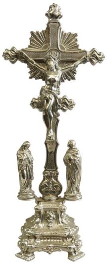 Antique Crucifix Cross Religious Mary and John Rococo Styling Large Metal