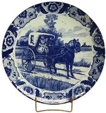 Vintage Plate Blue Delft Carriage White Ceramic