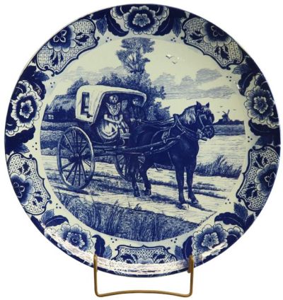 Vintage Plate Blue Delft Carriage White Ceramic