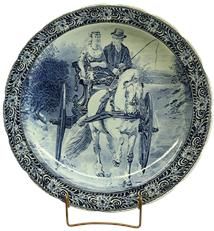Vintage Plate Boch Blue Delft Carriage Large White Ceramic