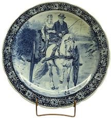 Vintage Plate Boch Blue Delft Carriage Large White Ceramic