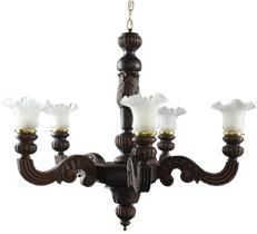 Vintage Chandelier Renaissance 5-Arm Oak