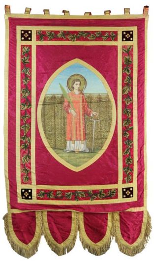 Processional Banner Religious Silk Saint Lambert Liege Quentin Amiens Antique