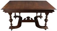 Table Henry II Renaissance Antique French 1900 Wood C-Stretchers Turned Legs