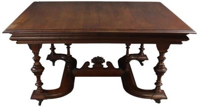 Table Henry II Renaissance Antique French 1900 Wood C-Stretchers Turned Legs