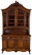 Buffet Louis XV Rococo 1890 Mahogany Wood Glass Doors Carved Flourish