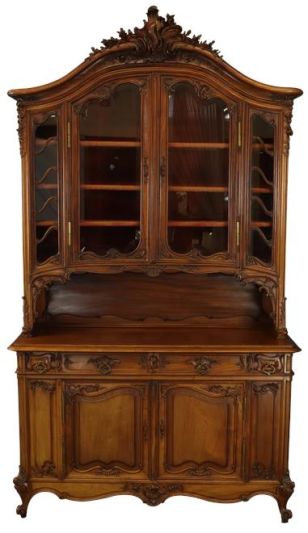 Buffet Louis XV Rococo 1890 Mahogany Wood Glass Doors Carved Flourish