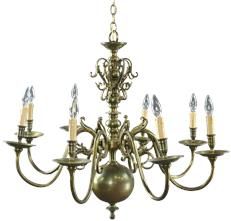 Antique Chandelier Flemish 8-Arm Brass Metal