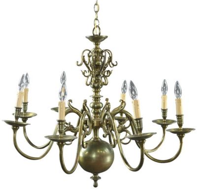 Antique Chandelier Flemish 8-Arm Brass Metal