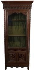 Antique Display Cabinet Brittany French Glass Door Ship Wheels Chestnut Narrow