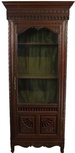 Antique Display Cabinet Brittany French Glass Door Ship Wheels Chestnut Narrow