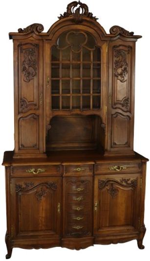 Cabinet Antique French Louis XV Rococo Walnut Wood 1900 Pretty Glass Door