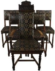 Antique Dining Chairs Chair Set 6 French 1900 Wood Upholstery Leaf Quatrefoil