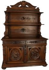 Server Sideboard Hunting Renaissance Antique French 1880 Carved Walnut Birds