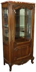 China Cabinet Louis XV French Rococo 1920 Walnut, Pink Marble, Glass, Mirror