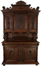 Buffet Henry II Antique French Renaissance 1900 Walnut Wood Carved Jesters