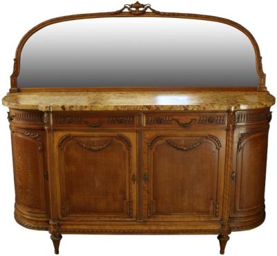 Antique Server Sideboard Mercier Signed Louis XVI Mirror Beech Marble French