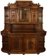 Antique Buffet Sideboard Renaissance Art Nouveau French 1900 Walnut Glass Large