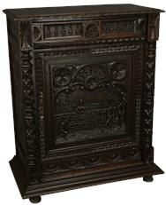 Nightstand Antique Brittany 1890 Carved Chestnut French Boules Game Players
