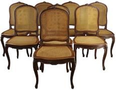 Antique Dining Chairs Louis XVI French Walnut Wood Cane Rattan 1900