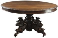 Antique Table French Hunting Carved Beasts Lions Dragons Pedestal Oak 1880