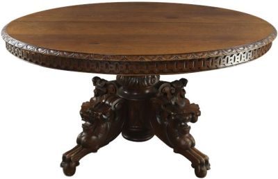 Antique Dining Table Hunting French Renaissance Carved Dragon Legs Pedestal