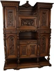 Antique Buffet Renaissance Jester Horse Chariot Ornately Carved Walnut French