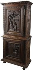 Antique Armoire Brittany Carved Country People Figures French Chestnut