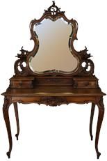 Antique Vanity Louis XV Rococo Pretty Carved Walnut Large Mirror Drawers