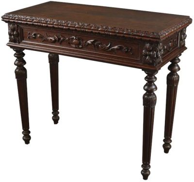 Antique Games Table Hunting Renaissance Oak Folding Top Green Fabric